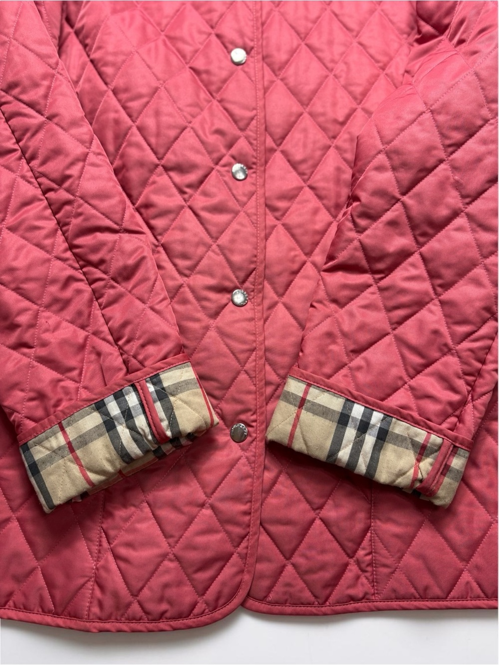 Burberry London Coral Pink Diamond Quilted Nova Check Lined Jacket Large *Flaws - Picture 8 of 16